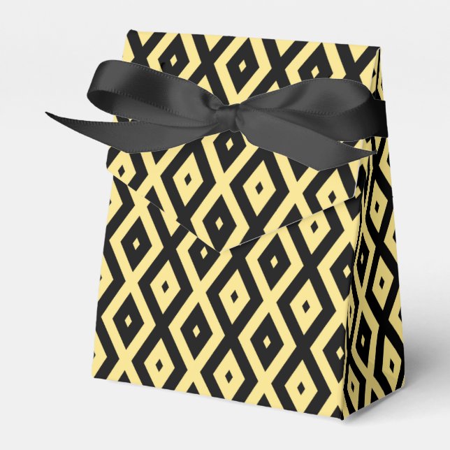 Lemon yellow and black diamond pattern favor boxes (Front Side)