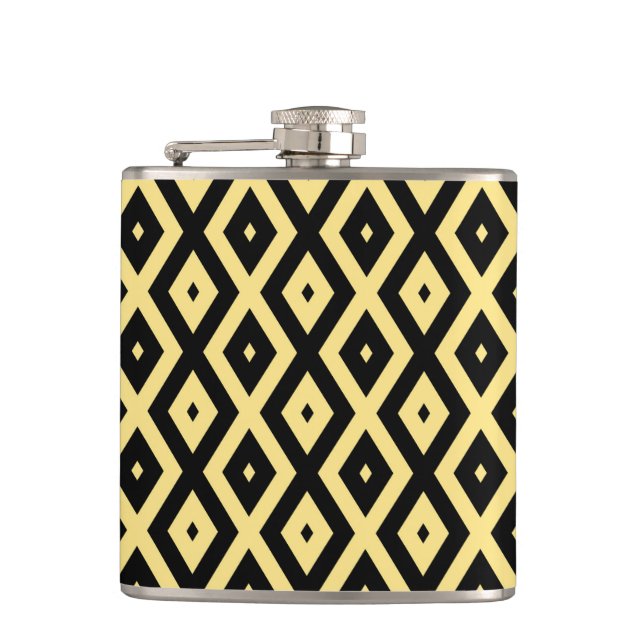 Lemon yellow and black diamond pattern flask (Front)