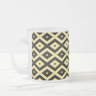 Lemon yellow and black diamond pattern frosted glass coffee mug