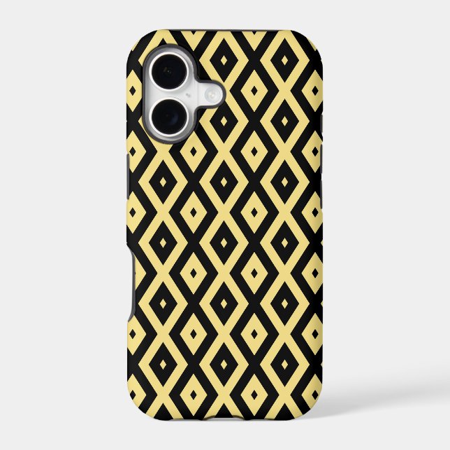 Lemon yellow and black diamond pattern iphone case (Back)