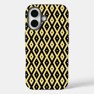 Lemon yellow and black diamond pattern iPhone 16 case