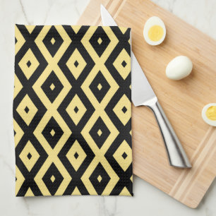 Lemon yellow and black diamond pattern kitchen towel