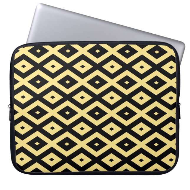 Lemon yellow and black diamond pattern laptop sleeve (Front)