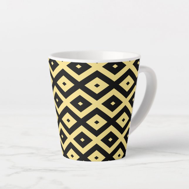 Lemon yellow and black diamond pattern latte mug (Right Angle)