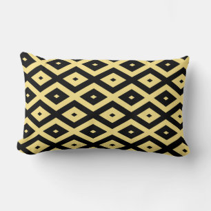 Lemon yellow and black diamond pattern lumbar pillow