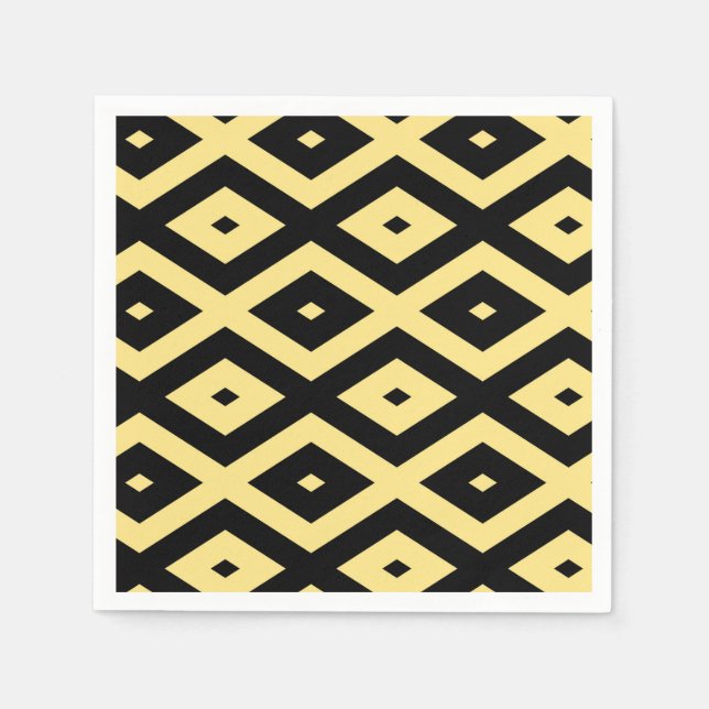 Lemon yellow and black diamond pattern napkins (Front)