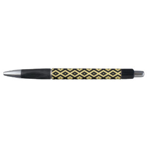 Lemon yellow and black diamond pattern pen