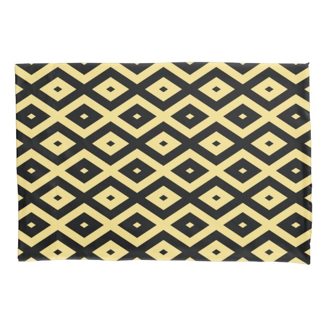 Lemon yellow and black diamond pattern pillow case (Front)