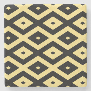 Lemon yellow and black diamond pattern stone coaster
