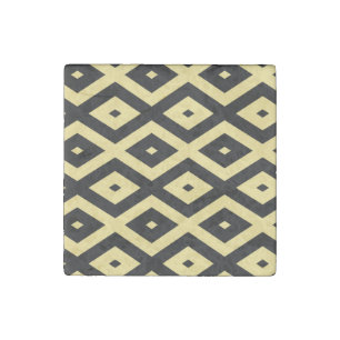 Lemon yellow and black diamond pattern stone magnet