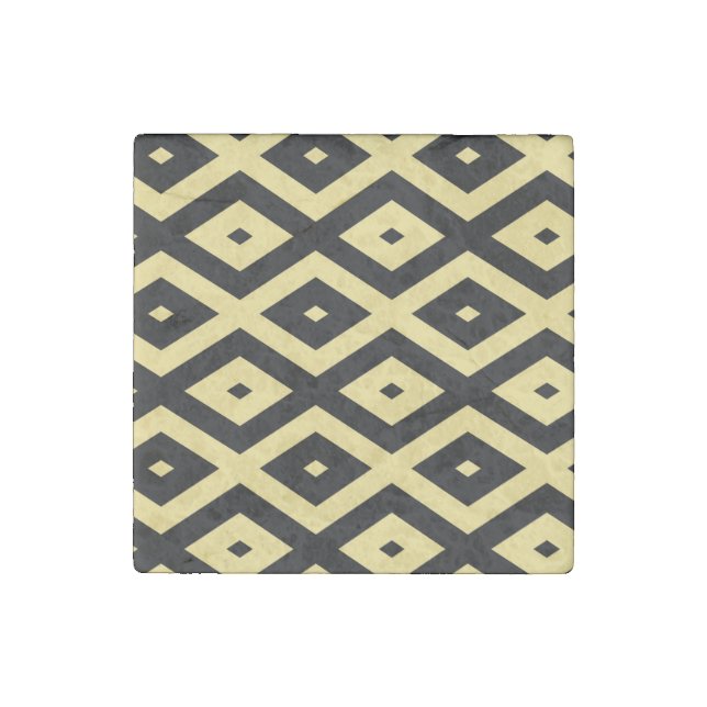 Lemon yellow and black diamond pattern stone magnet (Front)