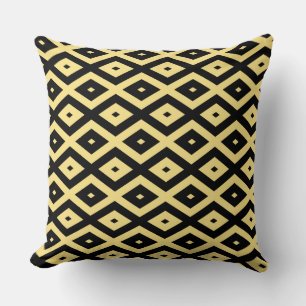 Lemon yellow and black diamond pattern throw pillow