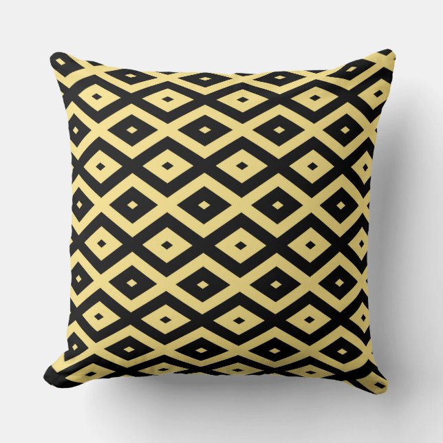 Lemon yellow and black diamond pattern throw pillow (Front)