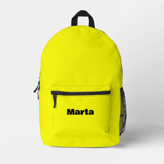 Lemon Yellow and Black Simple Personalized Name  Printed Backpack (Front)