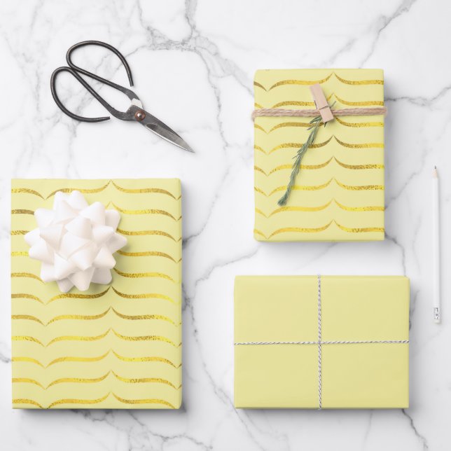 Lemon Yellow and Gold      Wrapping Paper Sheets (Front)