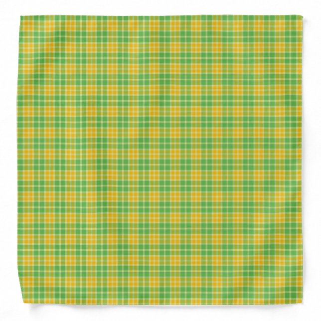 Lemon Yellow and Lime Green Plaid Bandana (Front)