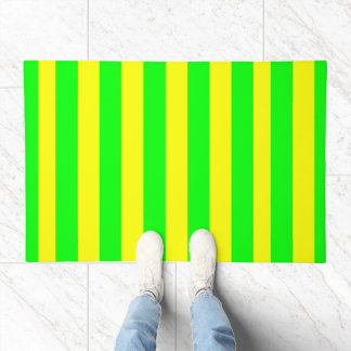 Lemon Yellow and Lime Green Stripes Door Mat