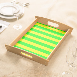 Lemon Yellow and Lime Green Stripes Door Mat Serving Tray