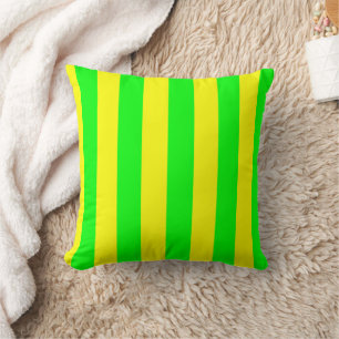 Lemon Yellow and Lime Green Stripes Throw Pillow
