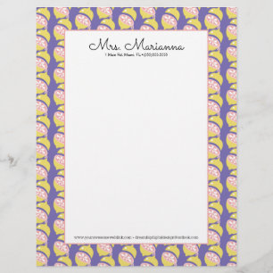 Lemon Yellow and Pink Dripping Summer Pattern Letterhead