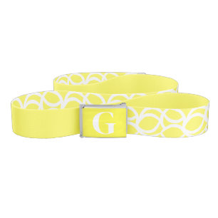 Lemon Yellow and White Abstract Pattern Monogram Belt