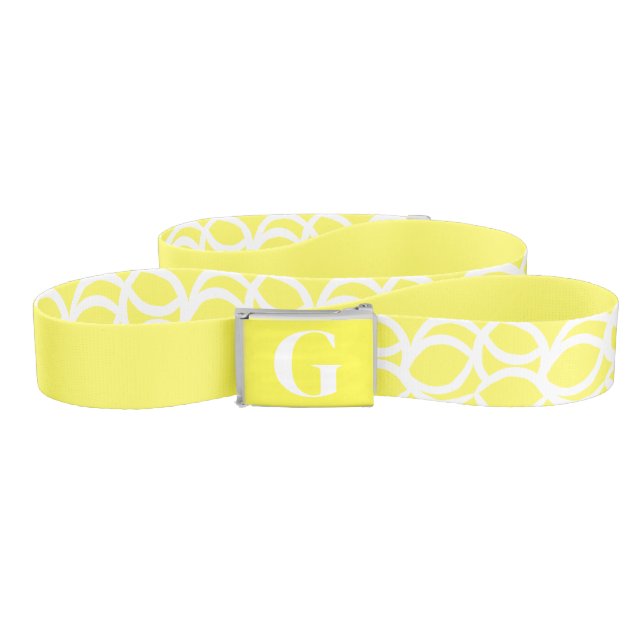 Lemon Yellow and White Abstract Pattern Monogram Belt (Zig-Zag)