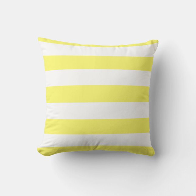 Lemon Yellow and White Bold Stripes Throw Pillow (Front)