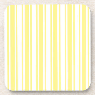 Lemon yellow and white candy stripes beverage coaster