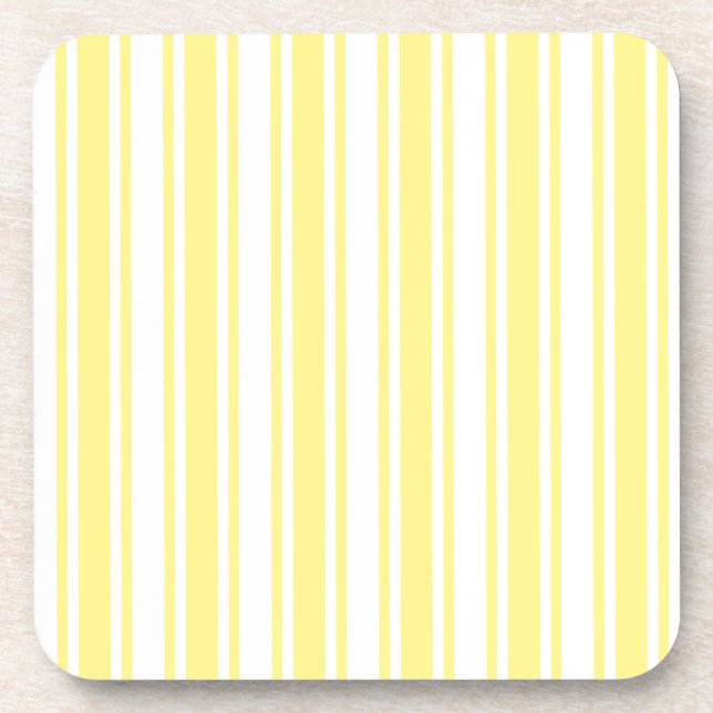 Lemon yellow and white candy stripes beverage coaster (Front)