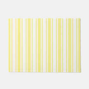 Lemon yellow and white candy stripes doormat