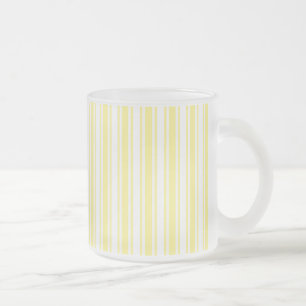 Lemon yellow and white candy stripes frosted glass coffee mug
