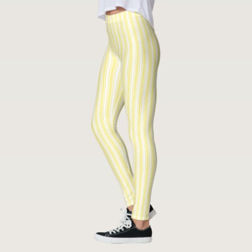Lemon yellow and white candy stripes leggings