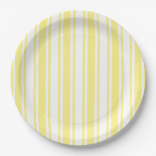 Lemon yellow and white candy stripes paper plates