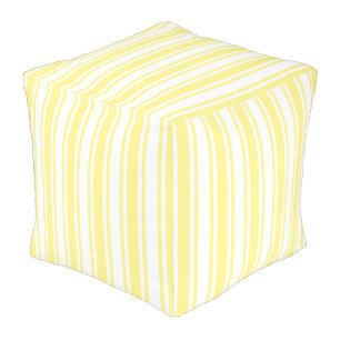 Lemon yellow and white candy stripes pouf
