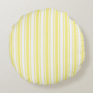 Lemon yellow and white candy stripes round pillow