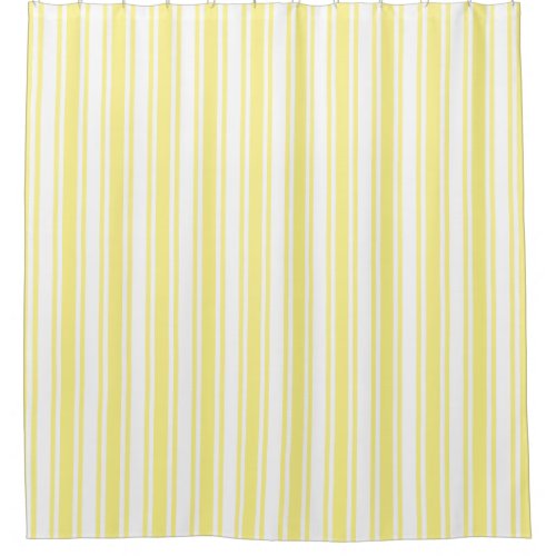 Lemon yellow and white candy stripes shower curtain