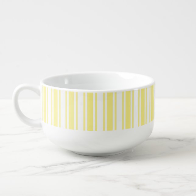 Lemon yellow and white candy stripes soup mug (Right)