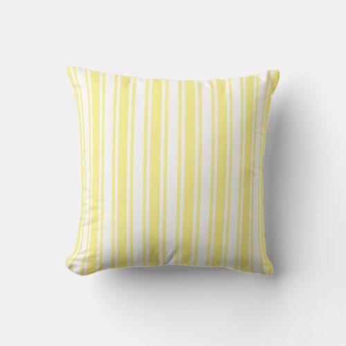 Lemon yellow and white candy stripes throw pillow