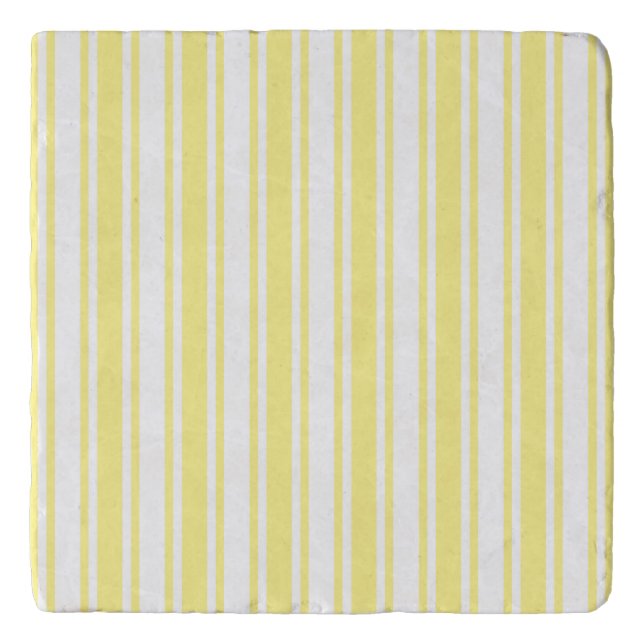 Lemon yellow and white candy stripes trivet (Front)