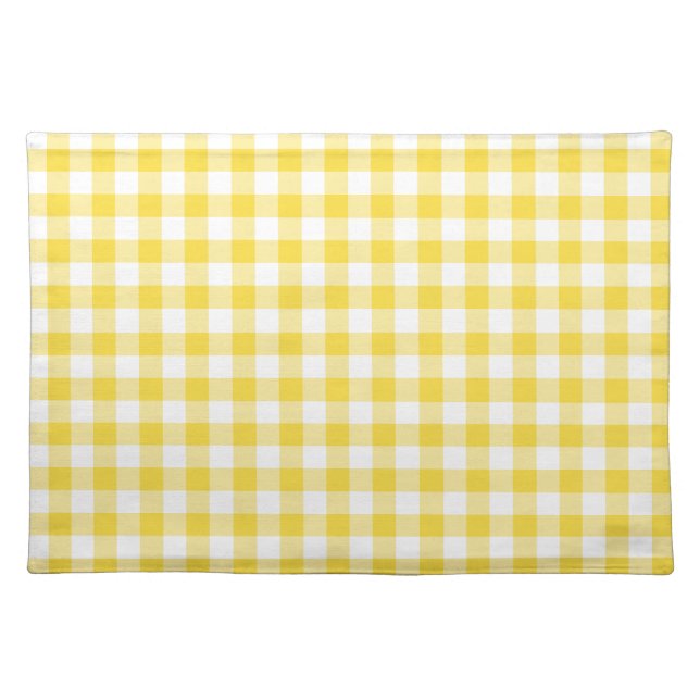 Lemon Yellow and White Gingham Checks Cloth Placemat (Front)