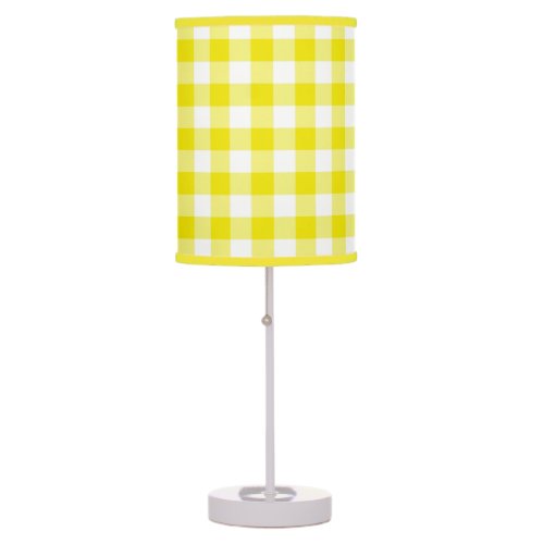 Lemon Yellow and White Jumbo Check Gingham Table Lamp