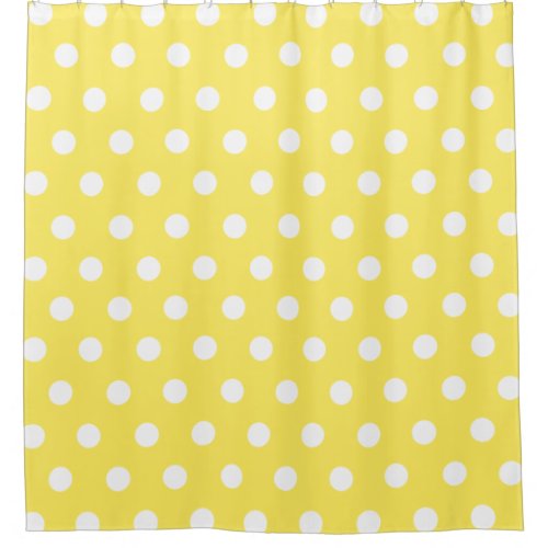 Lemon Yellow and White Polka Dot pattern Shower Curtain