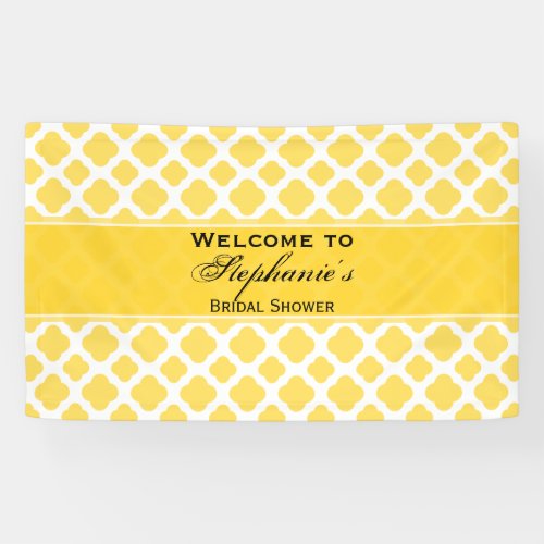 Lemon Yellow and White Quatrefoil Pattern Bridal Banner