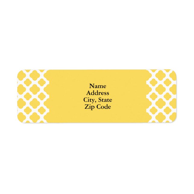 Lemon Yellow and White Quatrefoil Pattern Label (Front)