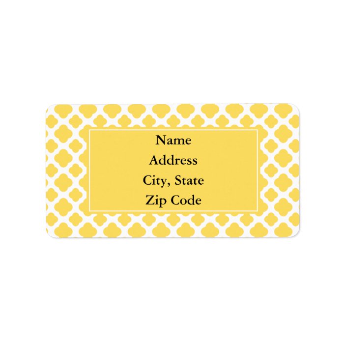 Lemon Yellow and White Quatrefoil Pattern Personalized Address Label