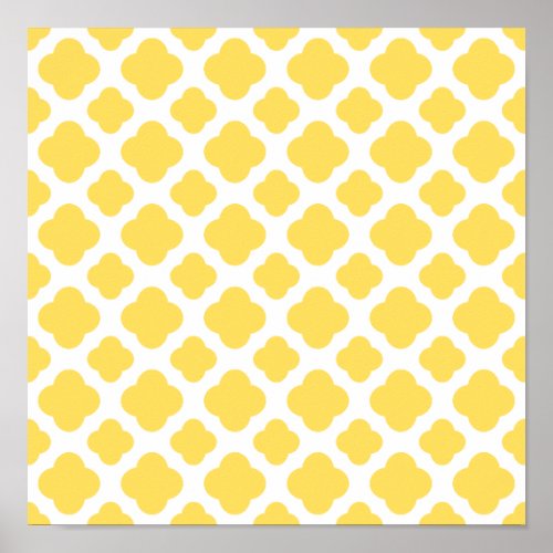 Lemon Yellow and White Quatrefoil Pattern Poster