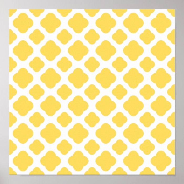 Lemon Yellow and White Quatrefoil Pattern Posters