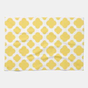Lemon Yellow and White Quatrefoil Pattern Towel