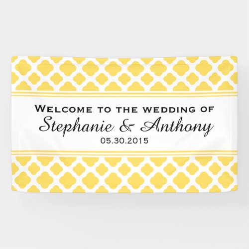 Lemon Yellow and White Quatrefoil Pattern Wedding Banner