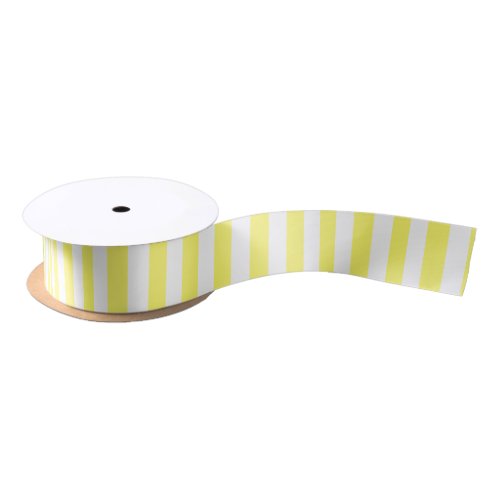 Lemon Yellow and White Vertical Stripes Satin Ribbon